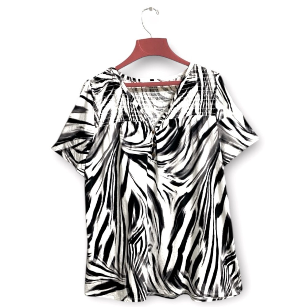 Westbound Monochrome Zebra Print Blouse -Sz 1X